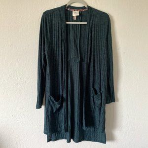Knox Rose Womens Cardigan Sweater Green Size S Ribbed Long Sleeve Casual Knit